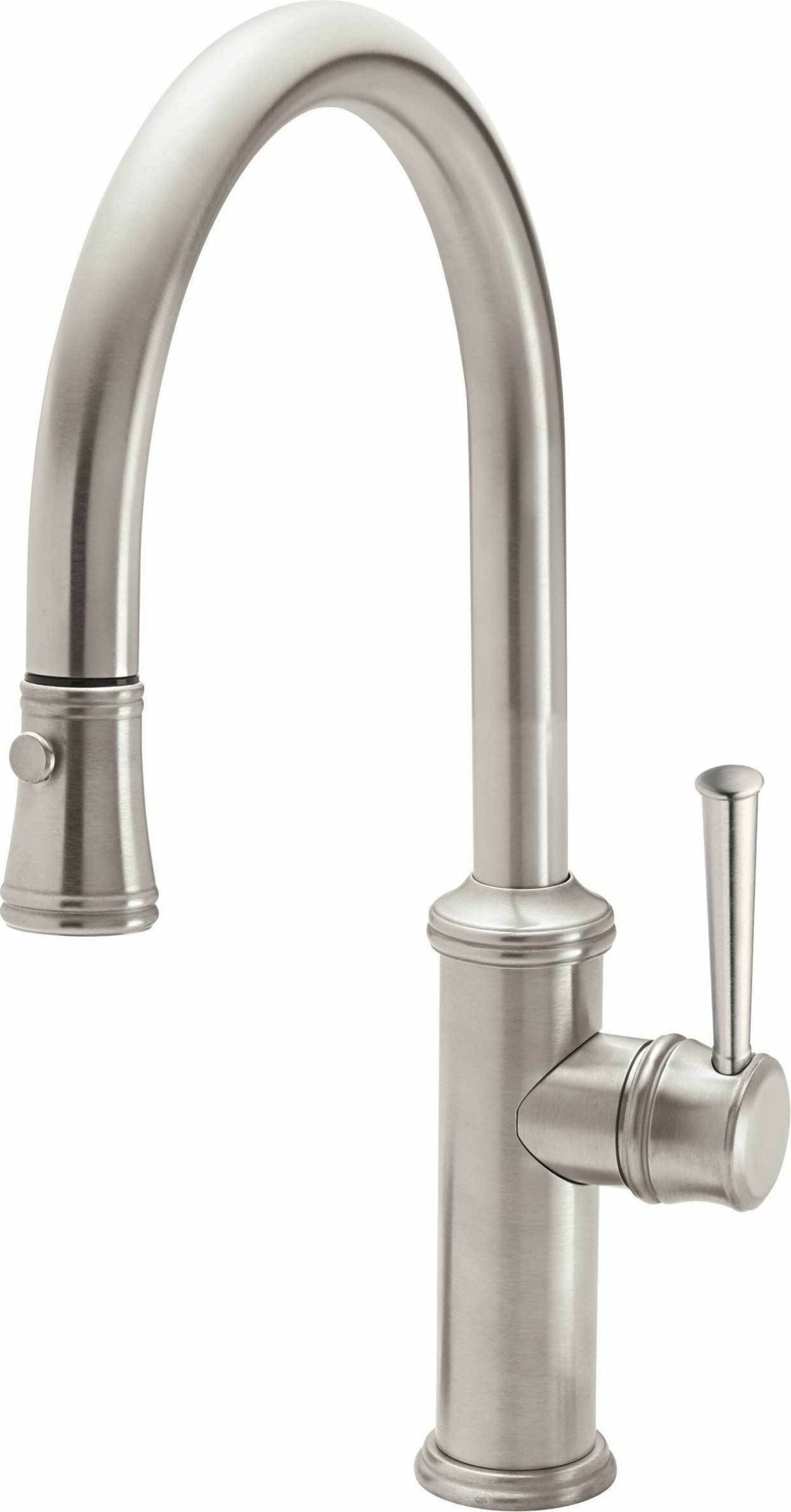 California Faucets - K10-102-48-SN - Pull-Down Kitchen Faucet with Button Sprayer  - Low Arc Spout - Satin Nickel  - Davoli