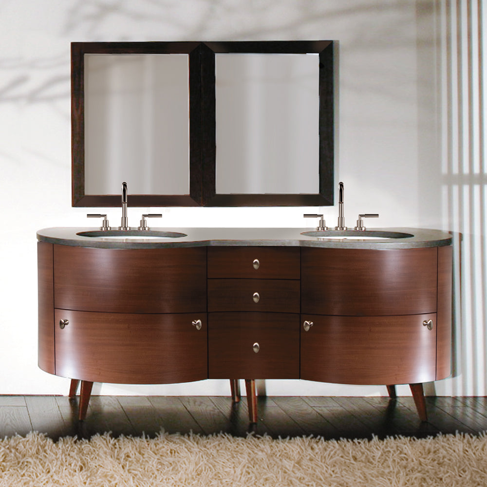 Free-standing under-counter double vanity, with five drawers and brushed nickel pulls. 72"W x 22 "D x 31 1/2"H, countertop sold separately. - Maison&Co.