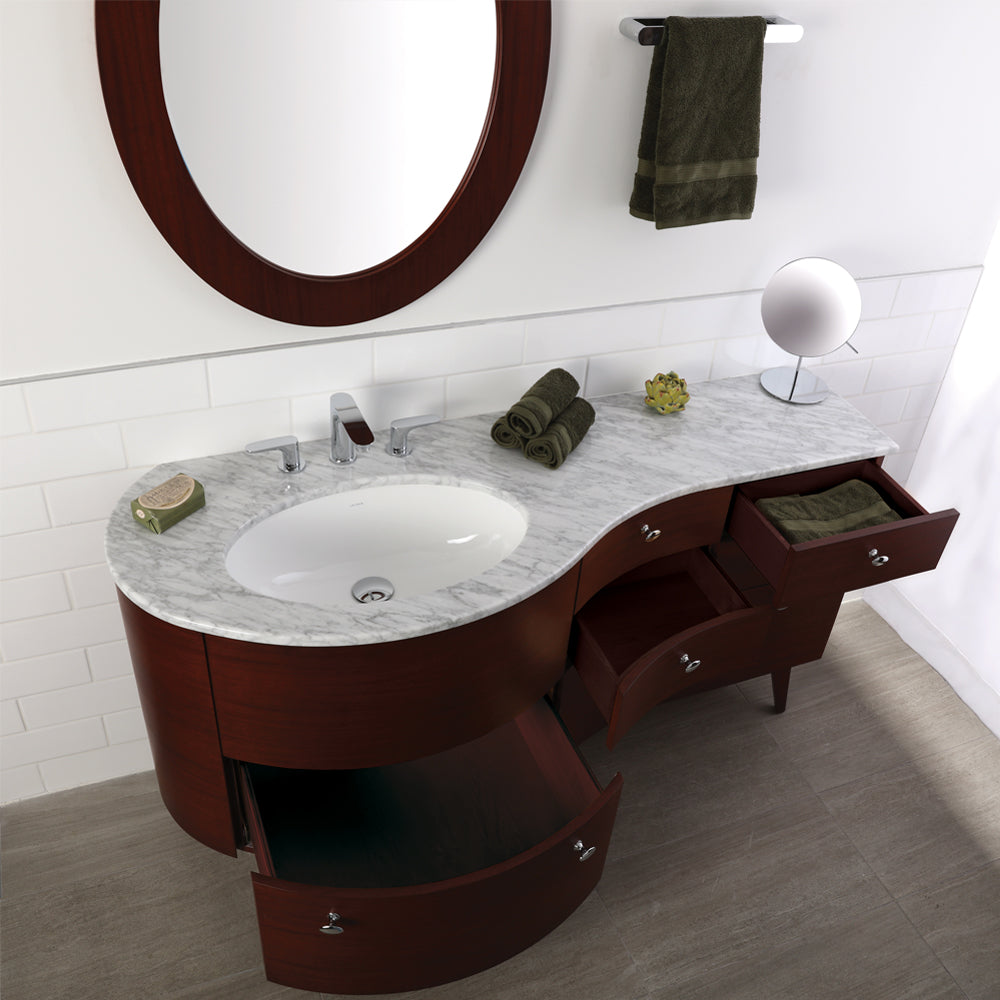 Countertop for vanity FLO-F-60L, with a cut-out for Bathroom Sink 33LA, 60 1/2"W, 21 3/4"D, 1 1/4"H. Washbasin 33LA sold separately. Avaible faucet holes: zero faucet holes,  one faucet hole, and 3 faucet holes in 8” spread - Maison&Co.
