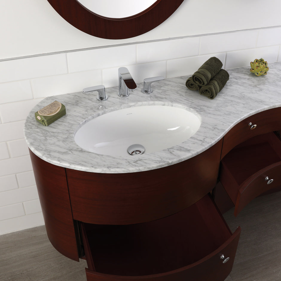 Countertop for vanity FLO-F-48R, with a cut-out for Bathroom Sink 33LA, DX and SX. 48 1/2"W, 21 3/4"D, 1 1/4"H. Washbasin 33LA sold separately. Avaible faucet holes: zero faucet holes,  one faucet hole, and 3 faucet holes in 8” spread - Maison&Co.