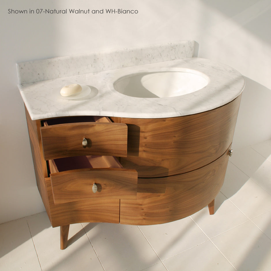Free-standing wood base with three drawers and one door, washbasin on the right, 42"W, 21 1/2"D, 31 1/2"H - Maison&Co.