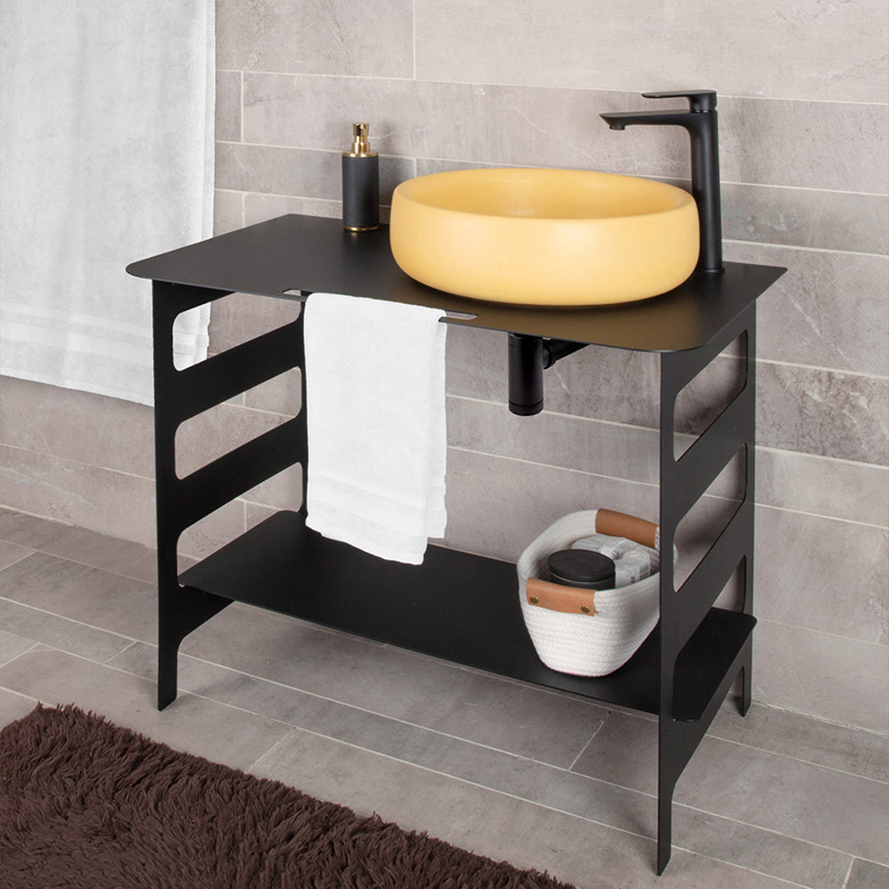 Floor standing metal vanity with shelf. Vessel sink sold separately. W: 36", D: 22", H: 30". Matte Black - Maison&Co.