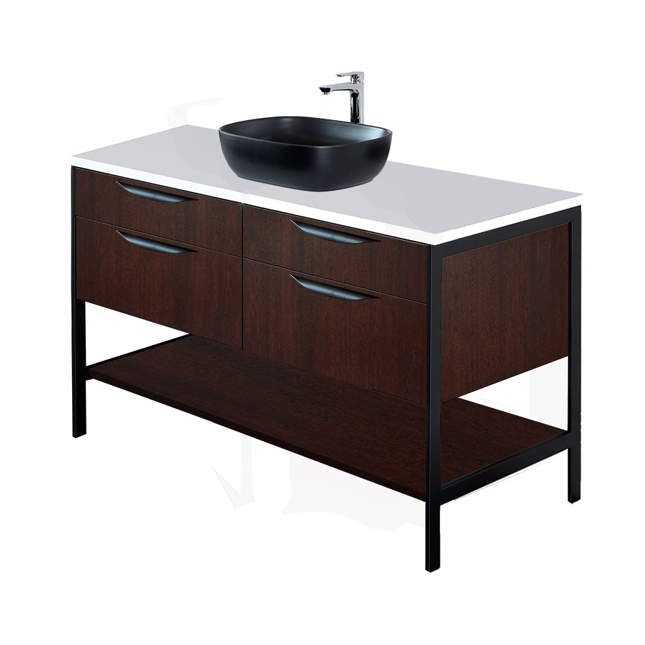 Cabinet of free standing under-counter vanity with four drawers, bottom wood shelf and metal frame (pulls included).    W: 46 1/2", D: 21 3/4", H: 14". - Maison&Co.