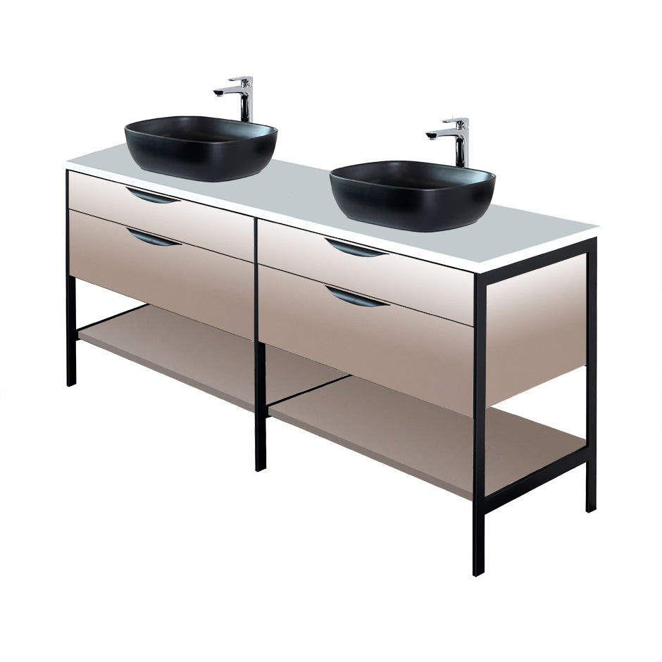 Countertop  in white solid surface, stone or quartz, for vanity NAV-VS-60 - faucet holes centered behind the sink/s unless specified in another location. W: 60", D: 22", H: 1". - Maison&Co.