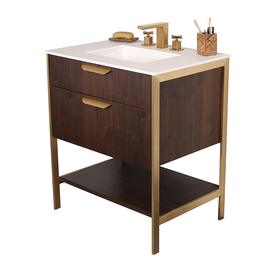 Cabinet of free standing under-counter vanity with one wide drawers, bottom wood shelf and metal frame (pulls included).  W: 28 1/2", D: 21 3/4", H: 17 3/4". - Maison&Co.