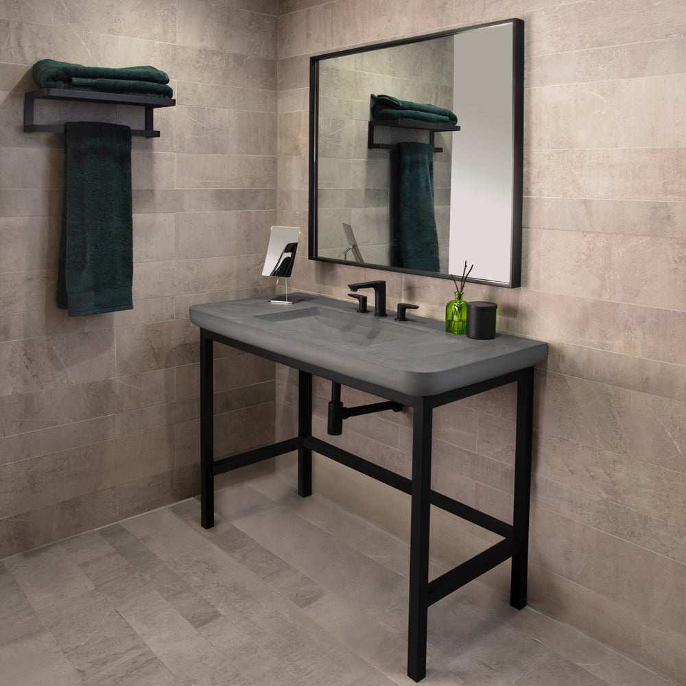 Floor-standing metal console stand for ADA-compliant installation, made of stainless steel or brass. It must be attached to wall. Sink CT500 sold separately. Shipping class 4. W:46", D:21", H:31" - Maison&Co.