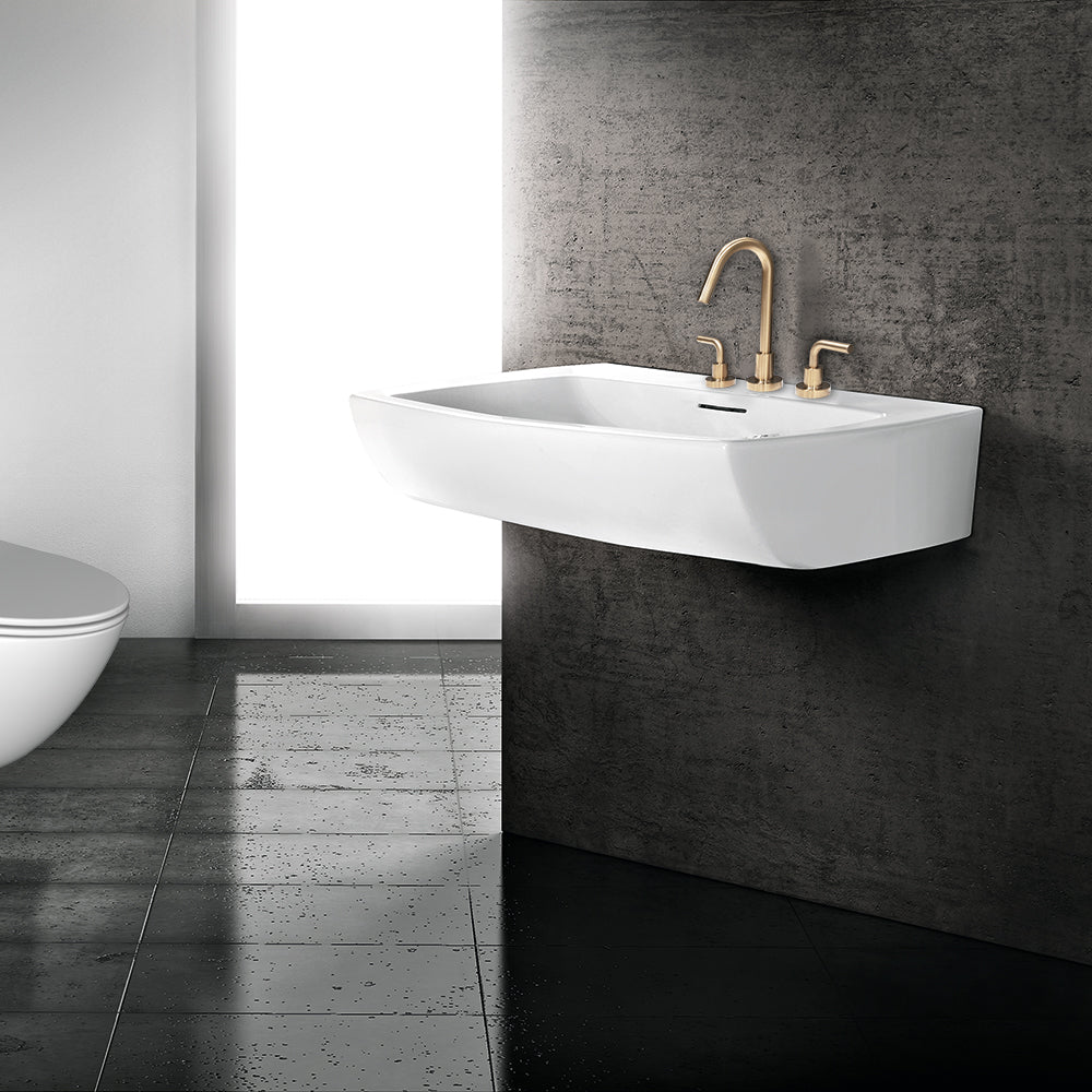 Wall-mount or above-counter porcelain Bathroom Sink with an overflow and one faucet hole. Unfinished back .26 1/4"W, 19 1/4"D, 6"H - Maison&Co.
