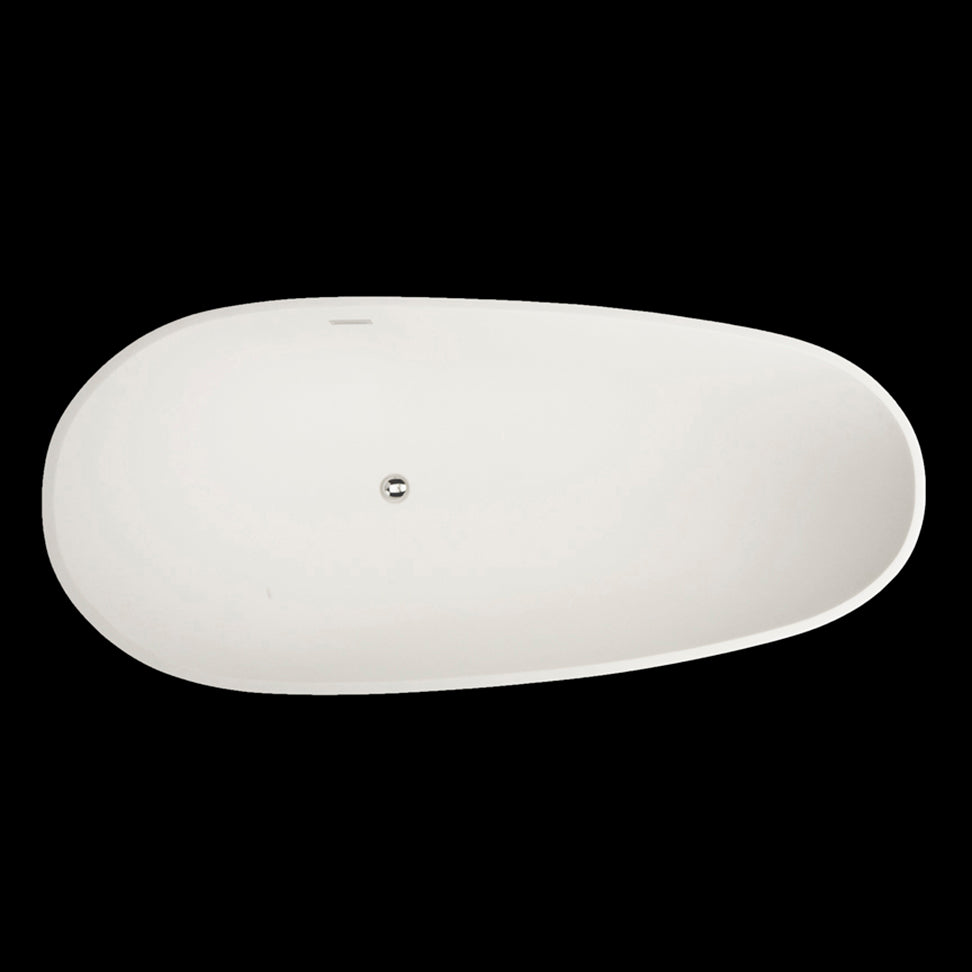 Free-standing soaking bathtub made of white solid surface with an overflow and polished chrome drain, net weight 232lbs. Water capacity 87 gal.W: 70 7/8”D: 32 1/4” H: 20 1/4” - Maison&Co.