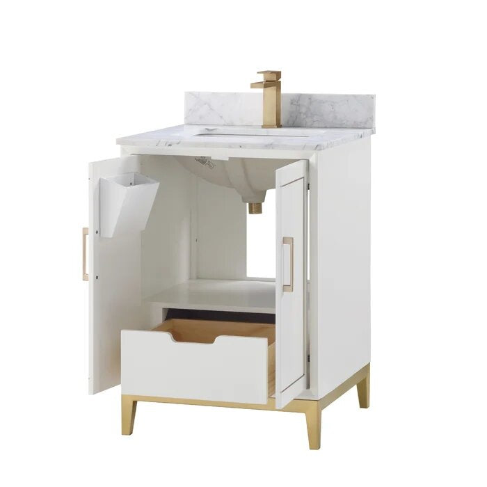 Gracie 24" Bathroom Vanity, White with Carrara Marble top - Maison&Co.