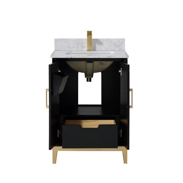 Gracie 24" Bathroom Vanity, Black with Carrara Marble top - Maison&Co.