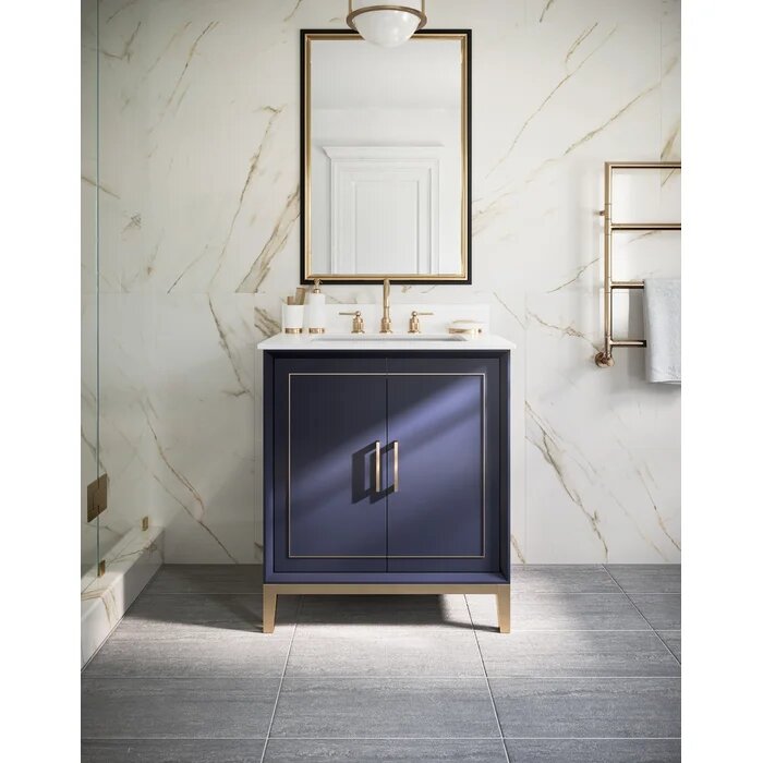Gracie 30" Bathroom Vanity, Blue with White Quartz top - Maison&Co.