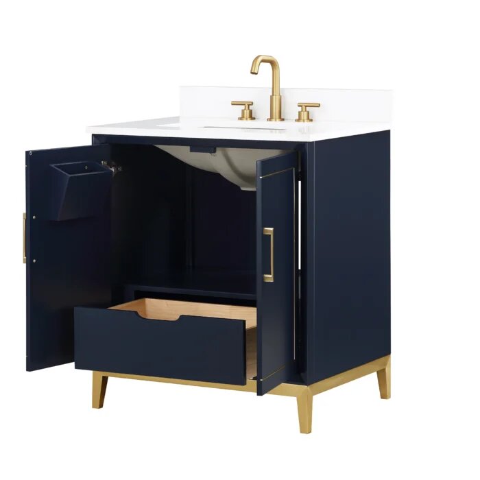 Gracie 30" Bathroom Vanity, Blue with White Quartz top - Maison&Co.
