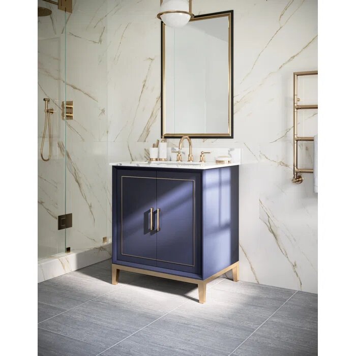 Gracie 30" Bathroom Vanity, Blue with Carrara Marble top - Maison&Co.
