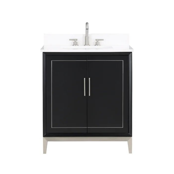 Gracie 30" Bathroom Vanity, Black with White Quartz top Brushed Nickel Trim - Maison&Co.