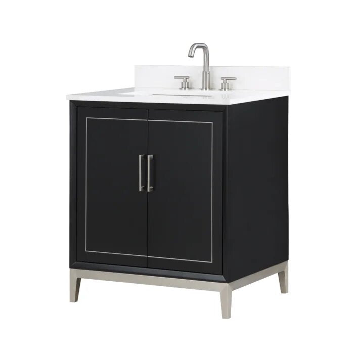 Gracie 30" Bathroom Vanity, Black with White Quartz top Brushed Nickel Trim - Maison&Co.