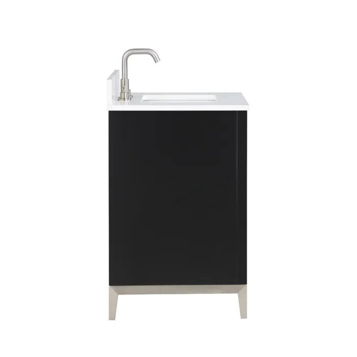 Gracie 30" Bathroom Vanity, Black with White Quartz top Brushed Nickel Trim - Maison&Co.