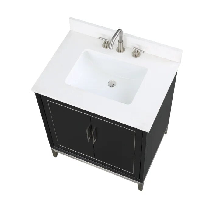 Gracie 30" Bathroom Vanity, Black with White Quartz top Brushed Nickel Trim - Maison&Co.
