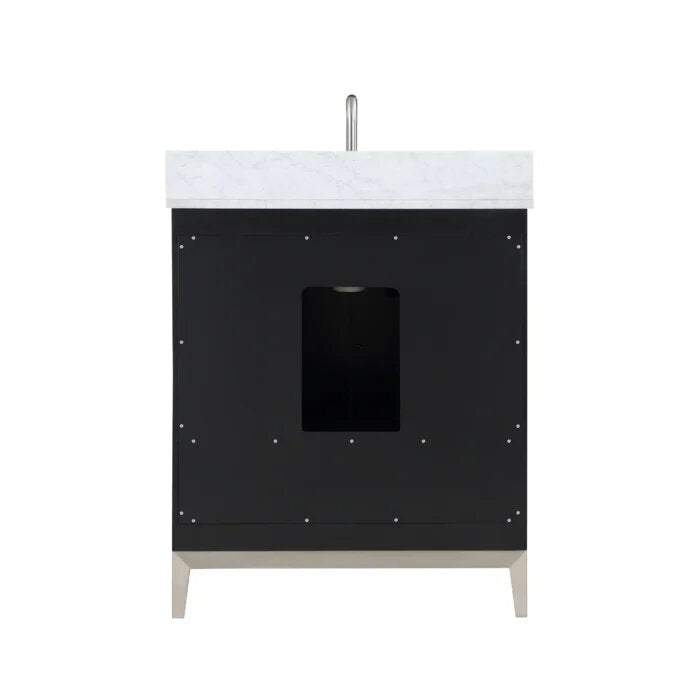 Gracie 30" Bathroom Vanity, Black with Carrara Marble top Brushed Nickel Trim - Maison&Co.