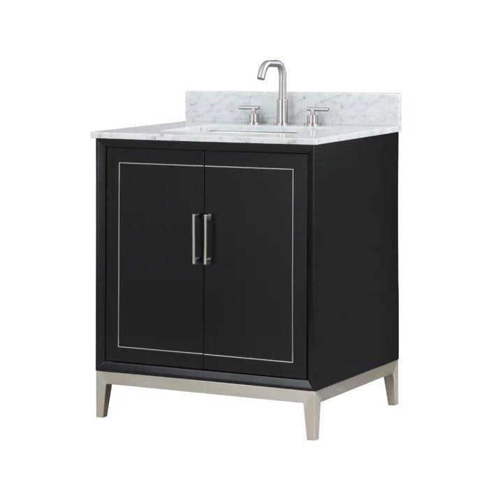 Gracie 30" Bathroom Vanity, Black with Carrara Marble top Brushed Nickel Trim - Maison&Co.