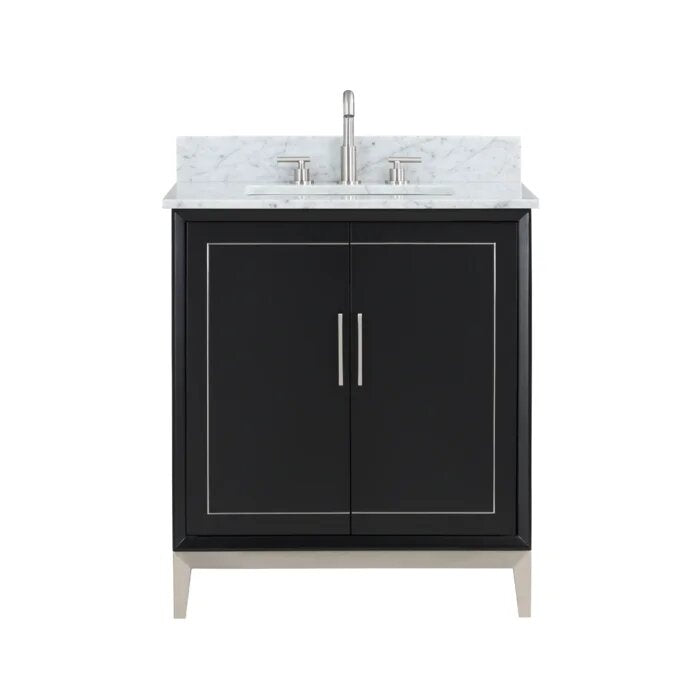 Gracie 30" Bathroom Vanity, Black with Carrara Marble top Brushed Nickel Trim - Maison&Co.