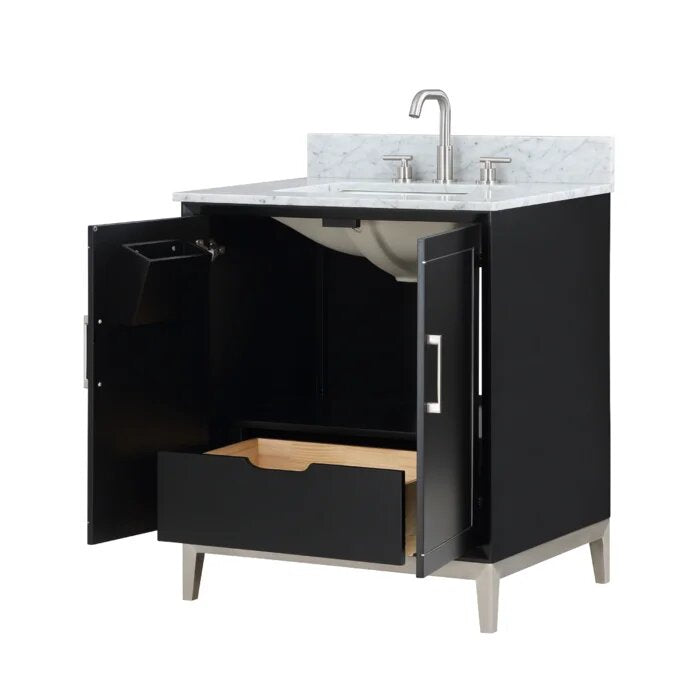 Gracie 30" Bathroom Vanity, Black with Carrara Marble top Brushed Nickel Trim - Maison&Co.