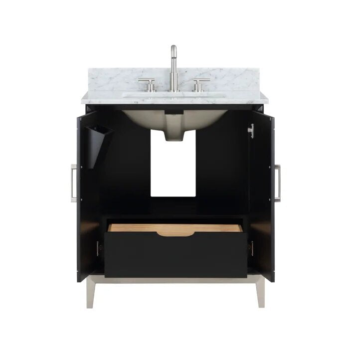 Gracie 30" Bathroom Vanity, Black with Carrara Marble top Brushed Nickel Trim - Maison&Co.