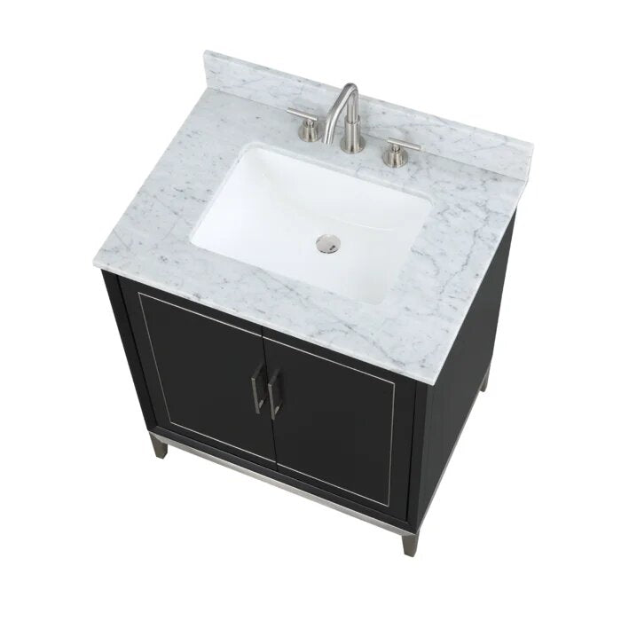 Gracie 30" Bathroom Vanity, Black with Carrara Marble top Brushed Nickel Trim - Maison&Co.