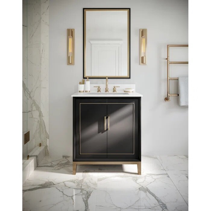 Gracie 30" Bathroom Vanity, Black with White Quartz top - Maison&Co.