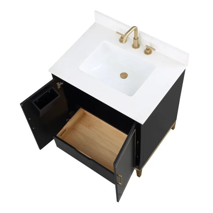 Gracie 30" Bathroom Vanity, Black with White Quartz top - Maison&Co.
