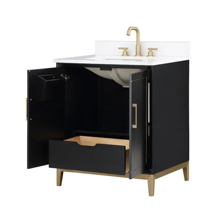 Gracie 30" Bathroom Vanity, Black with White Quartz top - Maison&Co.