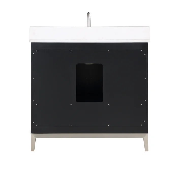 Gracie 36" Bathroom Vanity, Black with White Quartz top Brushed Nickel Trim - Maison&Co.