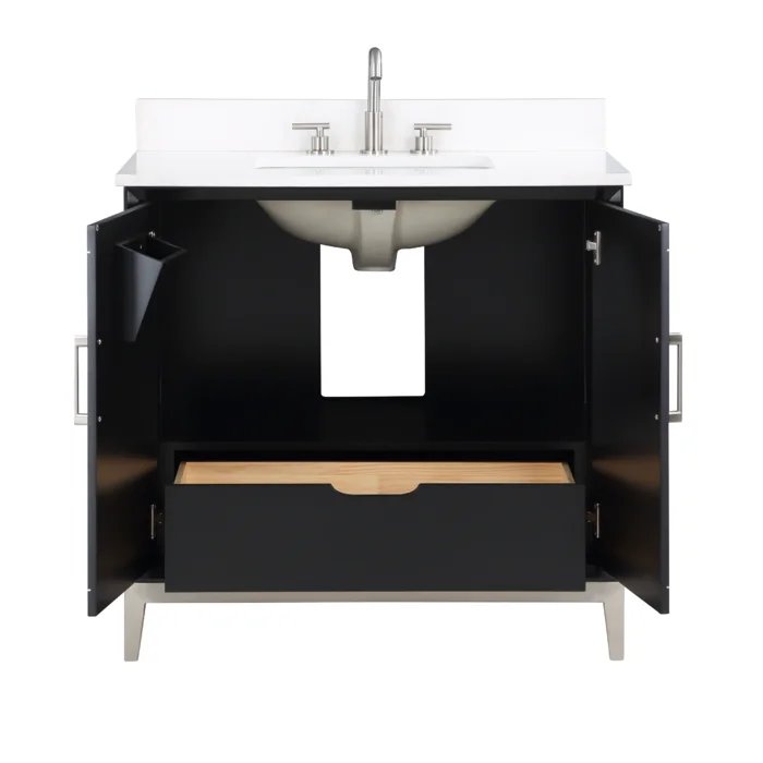 Gracie 36" Bathroom Vanity, Black with White Quartz top Brushed Nickel Trim - Maison&Co.