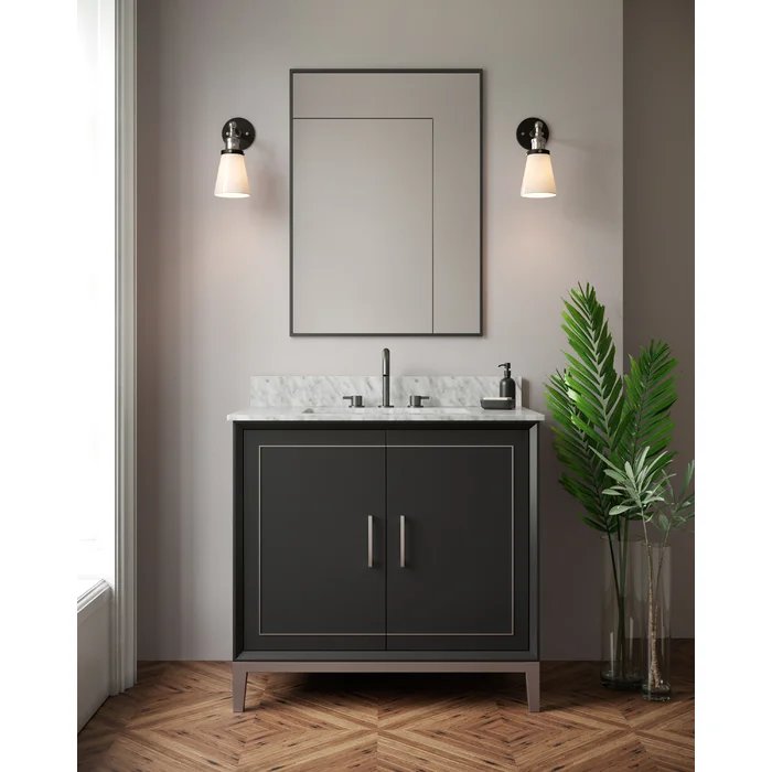 Gracie 36" Bathroom Vanity, Black with White Quartz top Brushed Nickel Trim - Maison&Co.