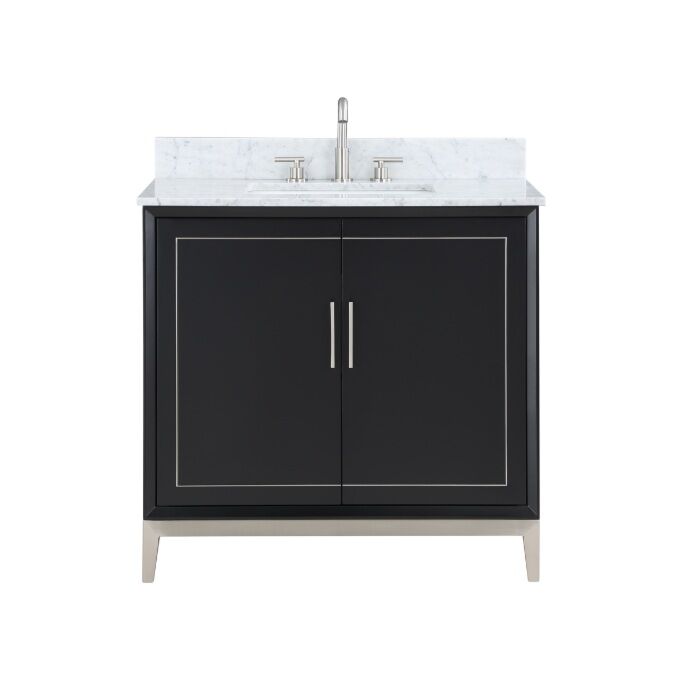 Gracie 36" Bathroom Vanity, Black with Carrara Marble top Brushed Nickel Trim - Maison&Co.