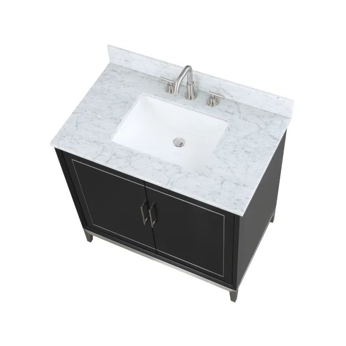 Gracie 36" Bathroom Vanity, Black with Carrara Marble top Brushed Nickel Trim - Maison&Co.