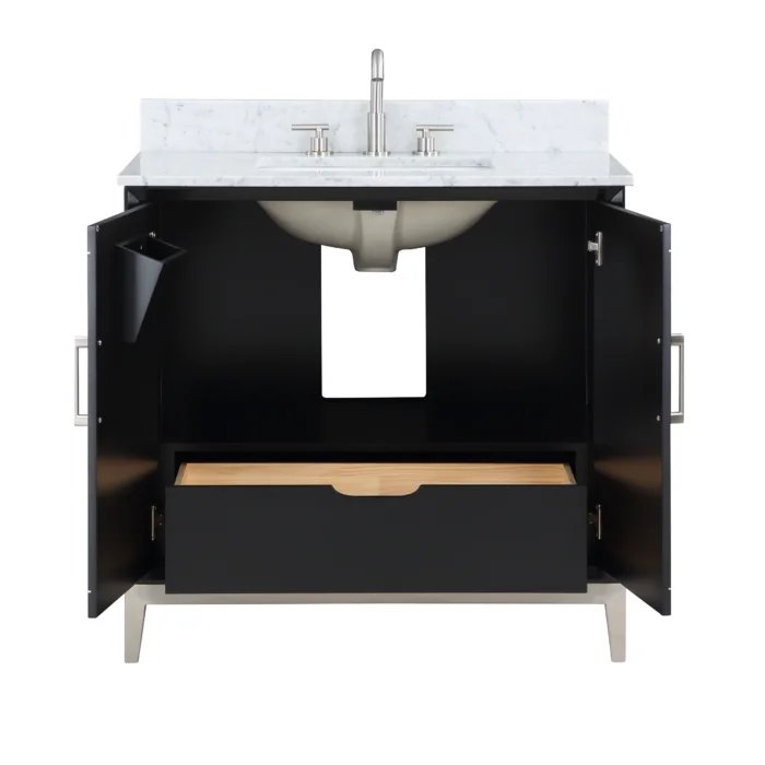 Gracie 36" Bathroom Vanity, Black with Carrara Marble top Brushed Nickel Trim - Maison&Co.