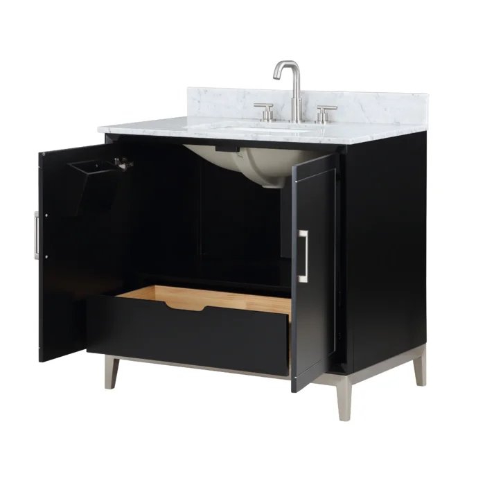 Gracie 36" Bathroom Vanity, Black with Carrara Marble top Brushed Nickel Trim - Maison&Co.