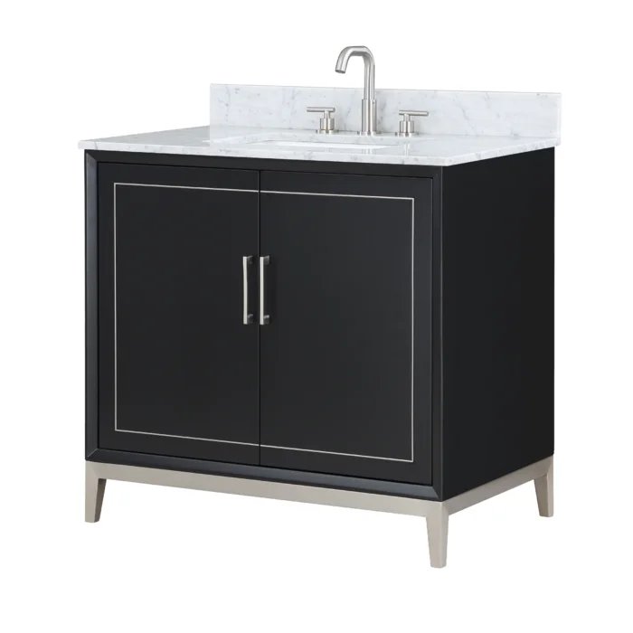 Gracie 36" Bathroom Vanity, Black with Carrara Marble top Brushed Nickel Trim - Maison&Co.