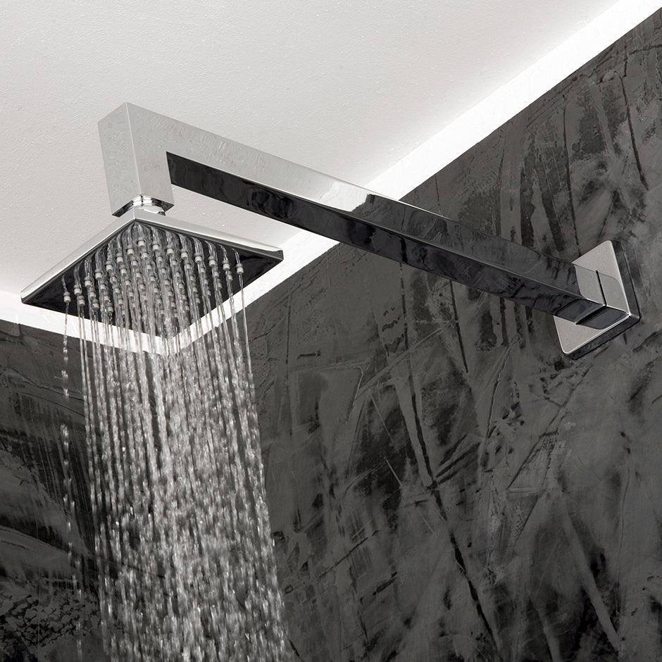 Wall-mount tilting square rain shower head, 64 rubber nozzles. Arm and flange sold separately, 4"W, 4"D, 1 3/4"H - Maison&Co.