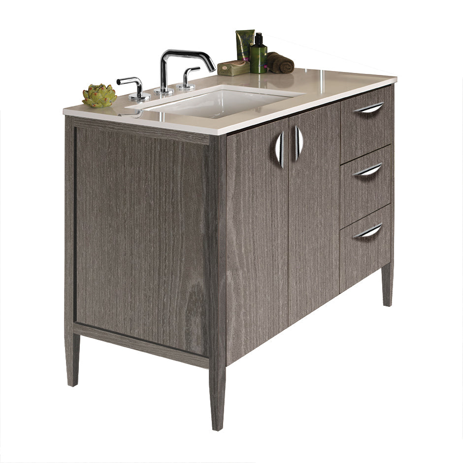 Free-standing under-counter vanity with two doors on the left an three drawers on the right(pulls included). Counter top LRS-48LT and Bathroom Sink 5062UN are sold separately. W: 47 1/2", D: 20 3/4", H: 34 1/4". - Maison&Co.