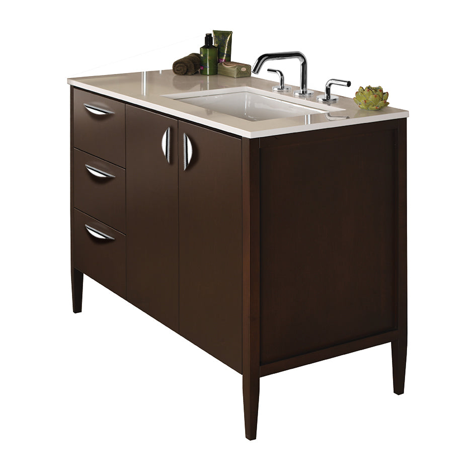 Free-standing under-counter vanity with three drawers on the left an two doors on the right(pulls included). Counter top LRS-48RT and Bathroom Sink 5062UN are sold separately. W: 47 1/2", D: 20 3/4", H: 34 1/4". - Maison&Co.