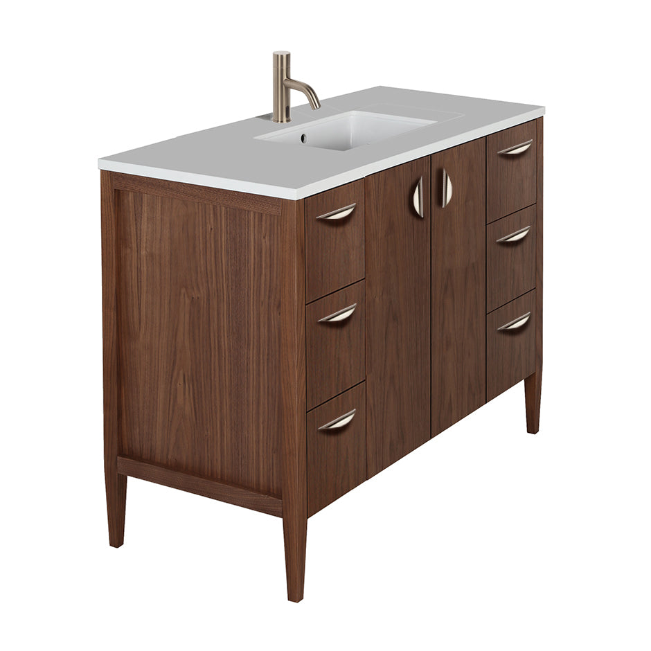 Free-standing under-counter vanity with three drawers on both sides and two doors on the center(pulls included). Counter top LRS-48T and Bathroom Sink 5062UN are sold separately. W: 47 1/2", D: 20 3/4", H: 34 1/4". - Maison&Co.