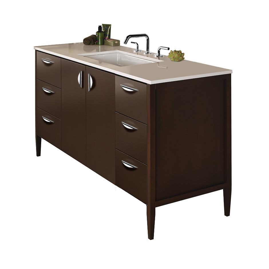 Free-standing under-counter vanity with three drawers on both sides and two doors on the center(pulls included). Counter top LRS-60BT and Bathroom Sink 5062UN are sold separately. W: 59 1/2", D: 20 3/4", H: 34 1/4". - Maison&Co.