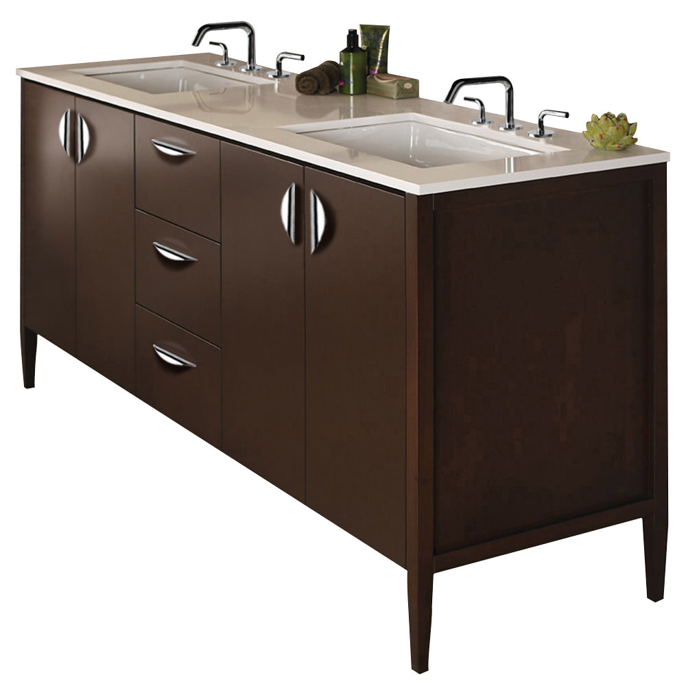 Free-standing under-counter double vanity with two sets of doors and three drawers(pulls included). Countertop LRS-72T and Bathroom Sink 5062UN are sold separately. W: 71 1/2", D: 20 3/4". H: 34 1/4". - Maison&Co.