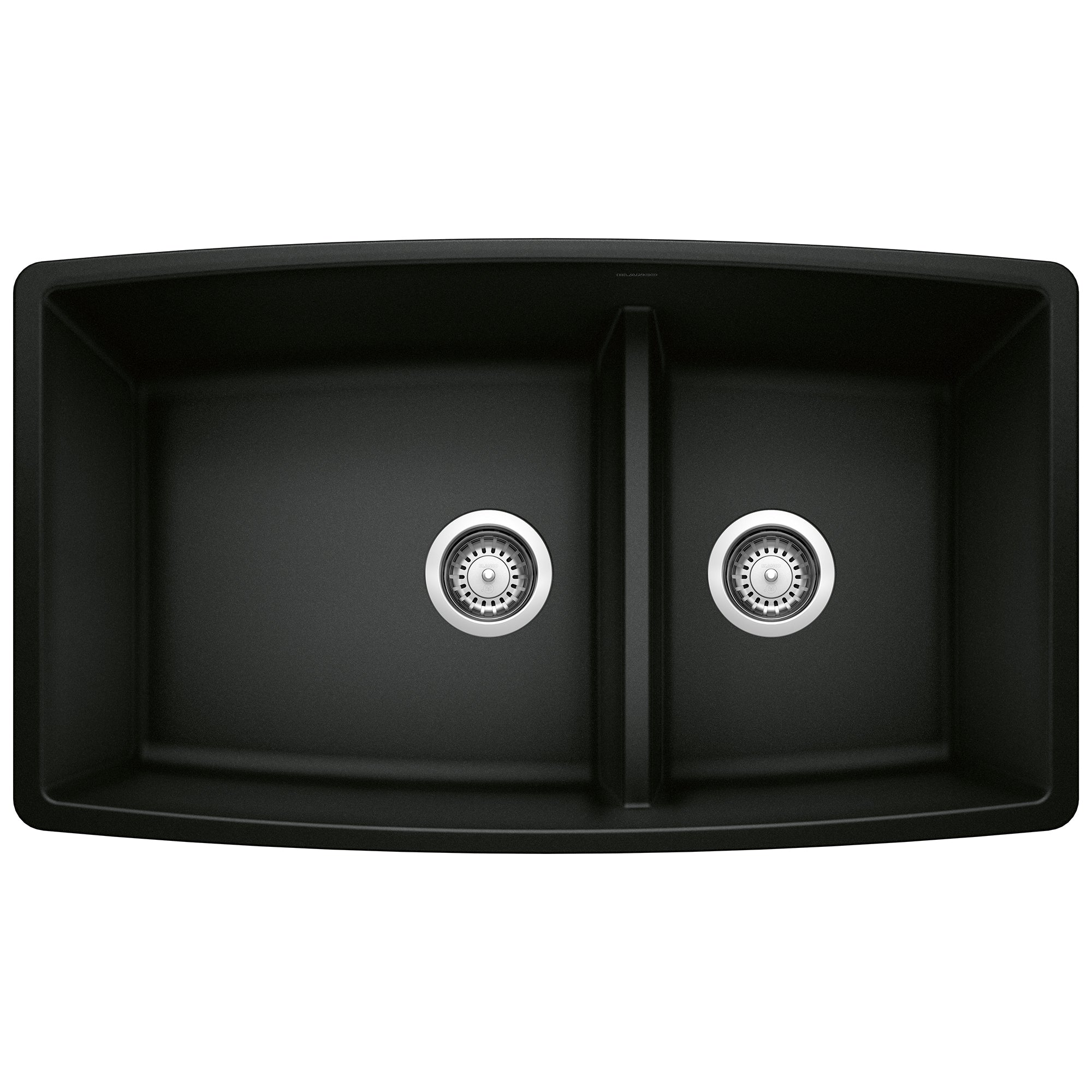 Blanco - 442939 - Performa SILGRANIT 33" 60/40 Double Bowl Undermount Kitchen Sink with Low Divide - Coal Black