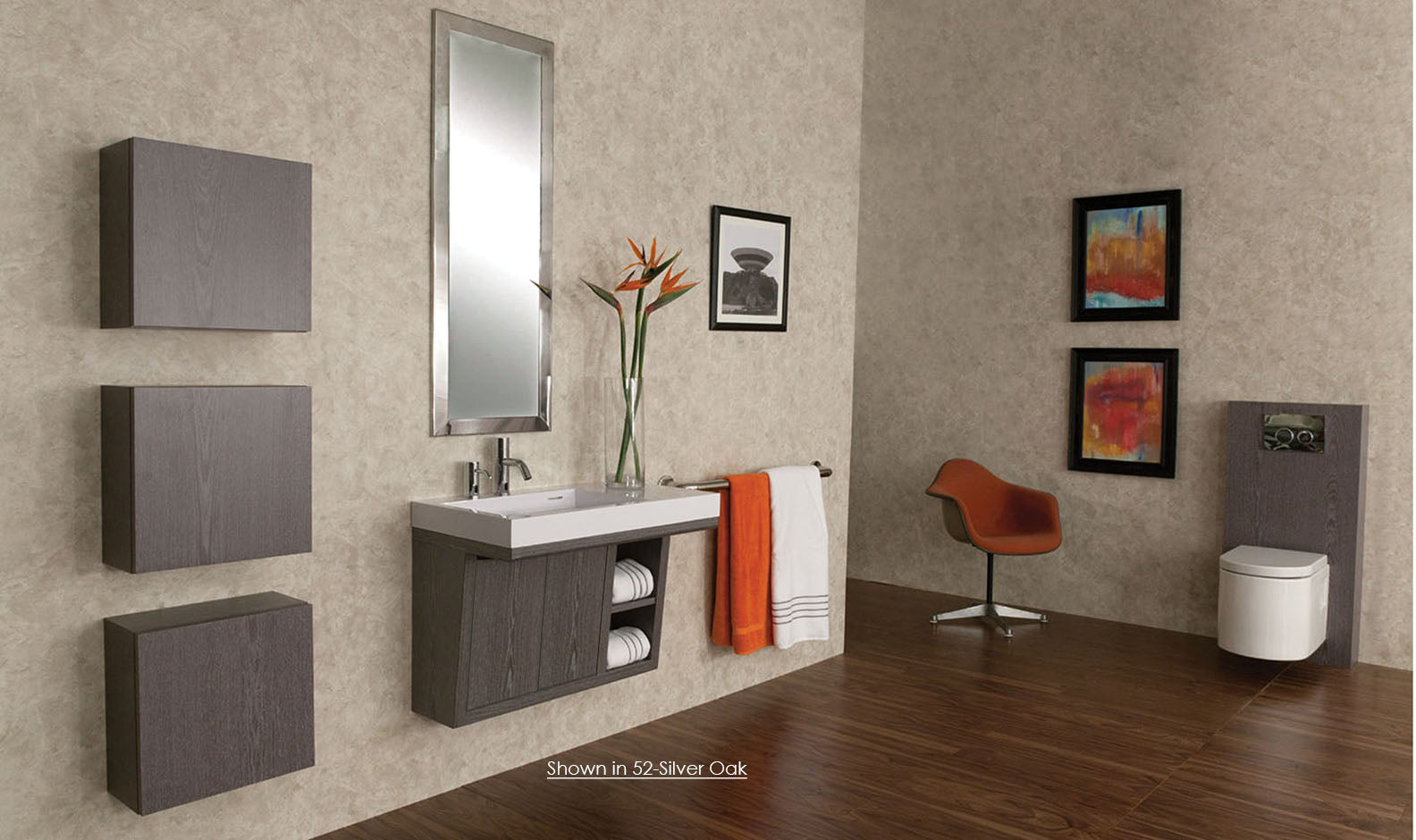 Wall-mounted under-counter vanity with two sliding doors, two open cubbies on the right, and accent light. W: 32", D: 18", H: 22" - Maison&Co.