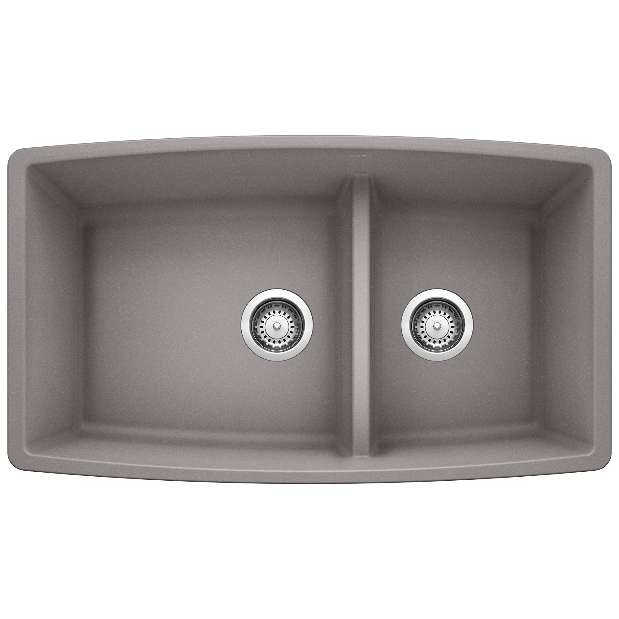 Blanco - 441309 - Performa SILGRANIT 33" 60/40 Double Bowl Undermount Kitchen Sink with Low Divide - Metallic Gray