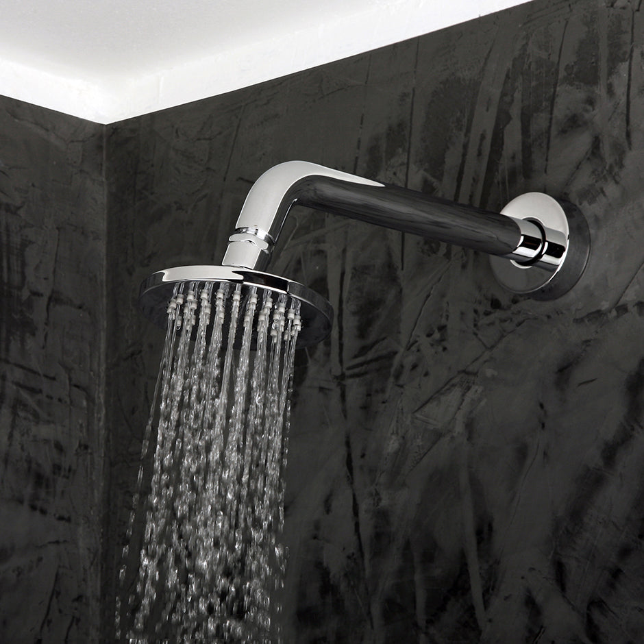 Wall-mount tilting round rain shower head, 60 rubber nozzles. Arm and flange sold separately.