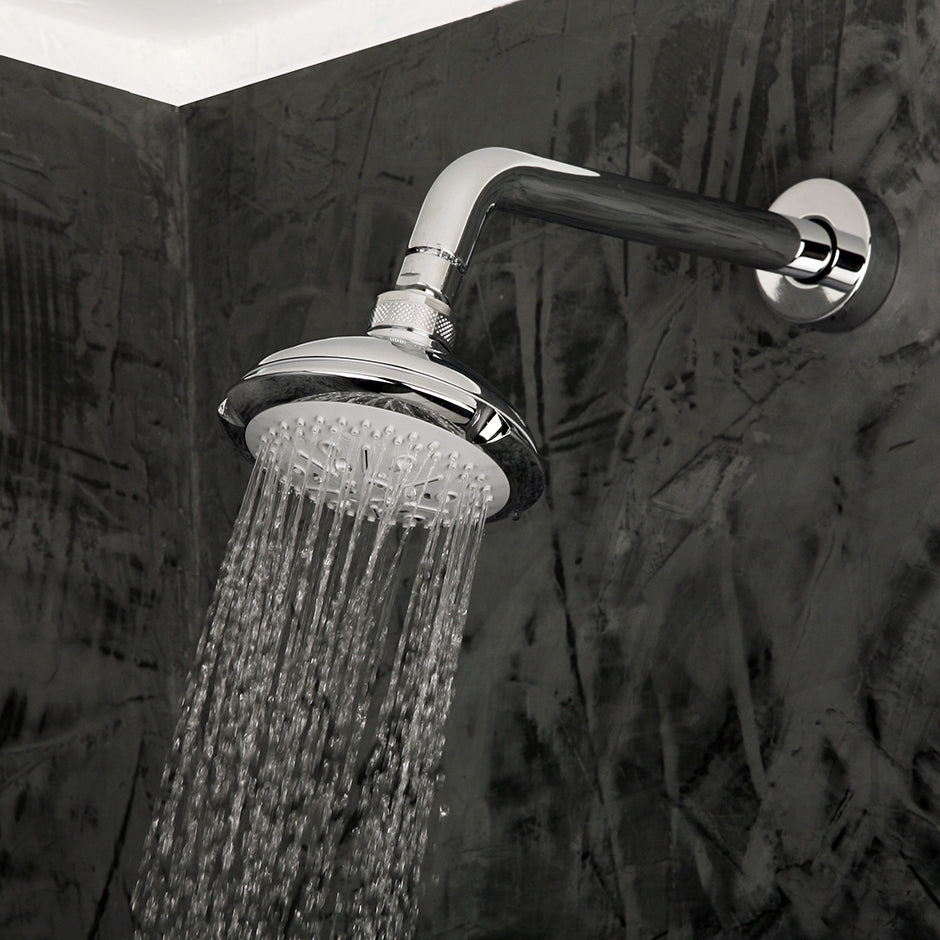 Wall-mount tilting round shower head, four jets. Arm and flange sold separately