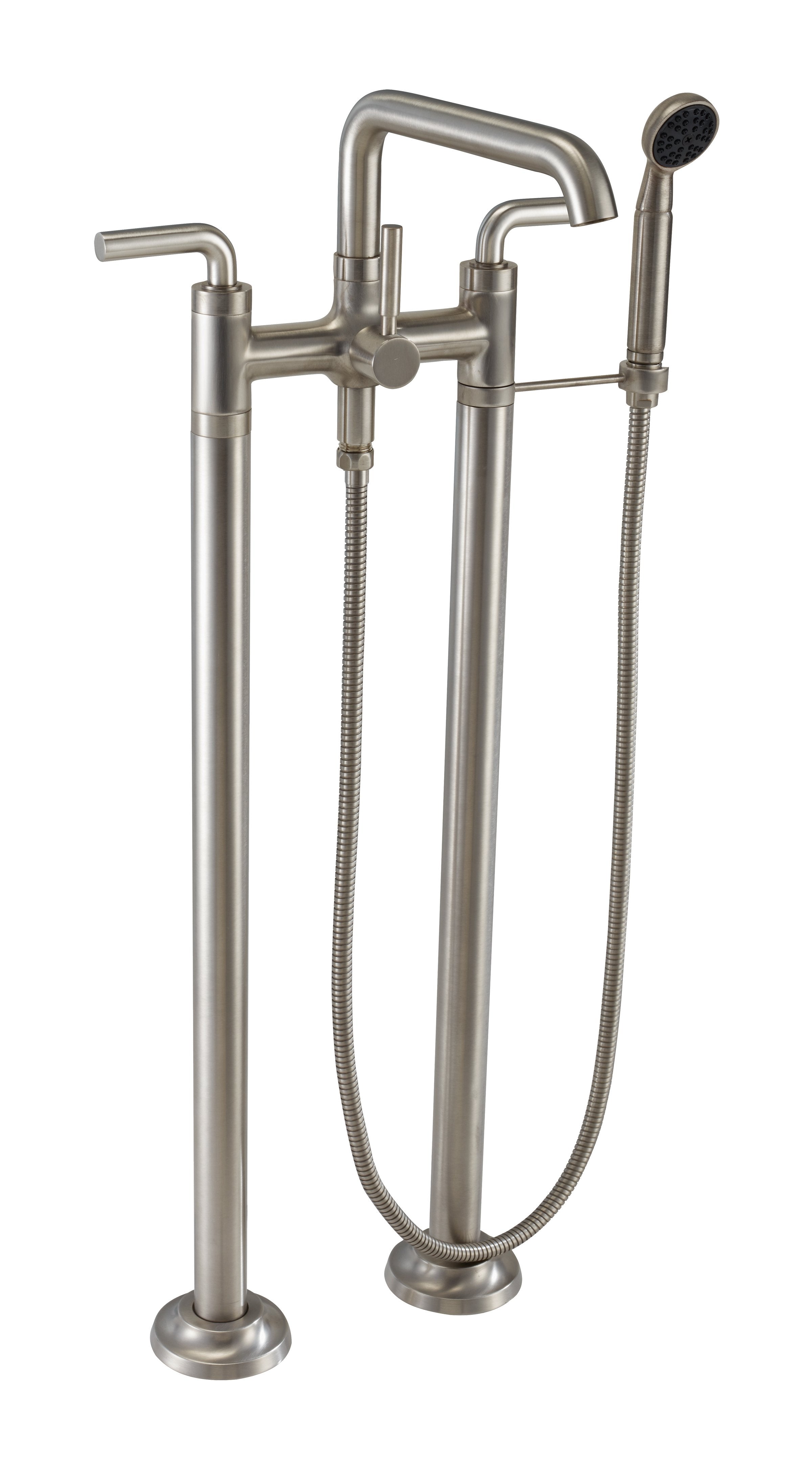 California Faucets - 0903-30.20-SN - Industrial Floor Mount Tub Filler - Low Quad Spout - Satin Nickel  - Descanso